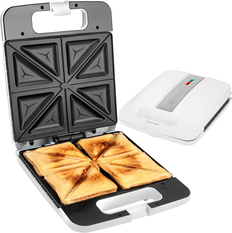 Clatronic ST 3629 Appareil à croque-monsieur, plaques triangulaires antiadhésives, réglage automatique de la température, 1200 W, blanc