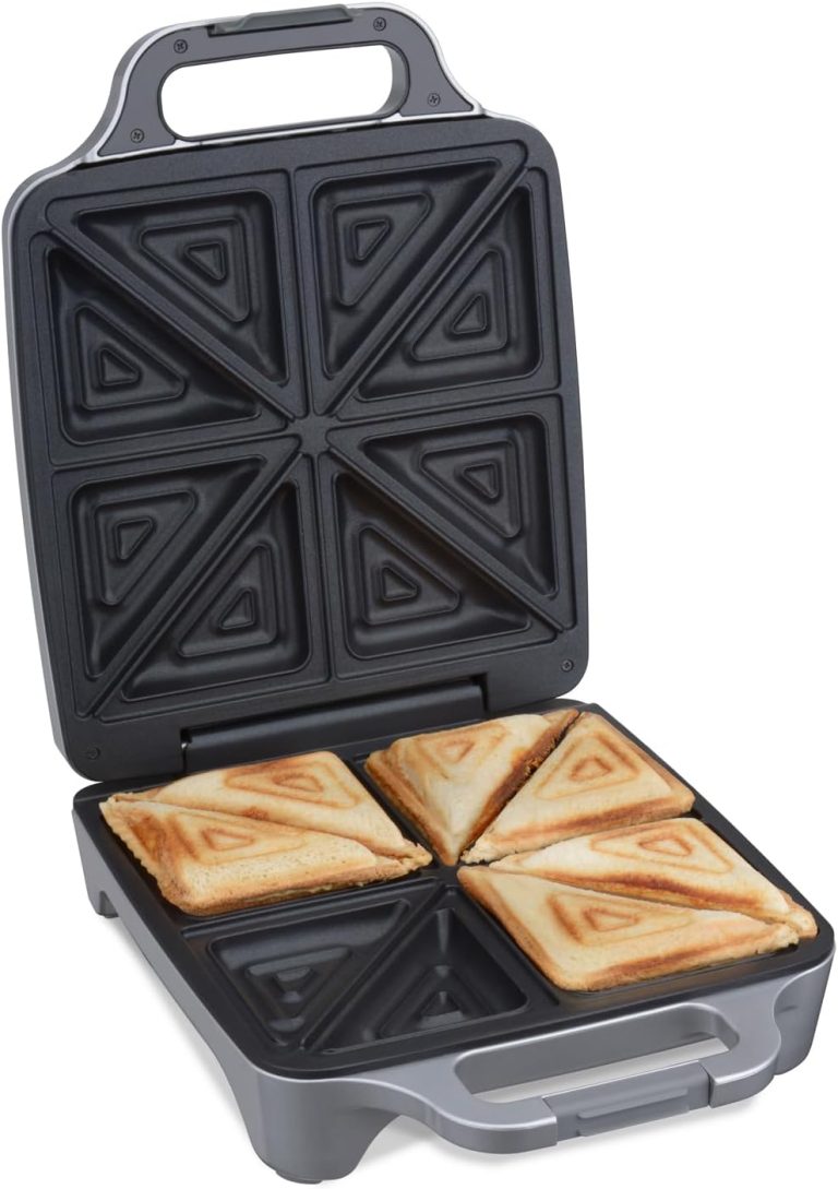 Cloer 6269 Appareil à croque-monsieur XXL pour 4 sandwichs divisés en diagonale, American Toast, 1800 W, Argenté