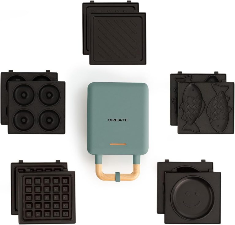 CREATE/STONE STUDIO Appareil à croque-monsieur Vert Sauge, 5 plaques interchangeables, 600W