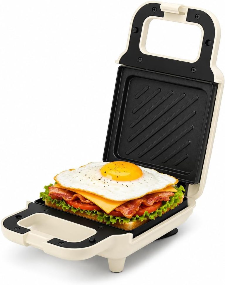 SIMPLUS Appareil Croque Monsieur, Compact Sandwich Grill, Panini Toaster, Plaques de Gril Antiadhésive, 650 W, Blanc