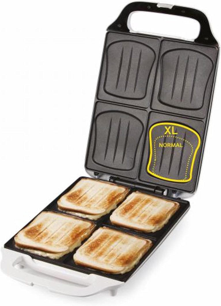 DOMO DO9064C Croque Famille XXL pour 4 grands croques, 1800 W, Revêtement antiadhésif, Blanc
