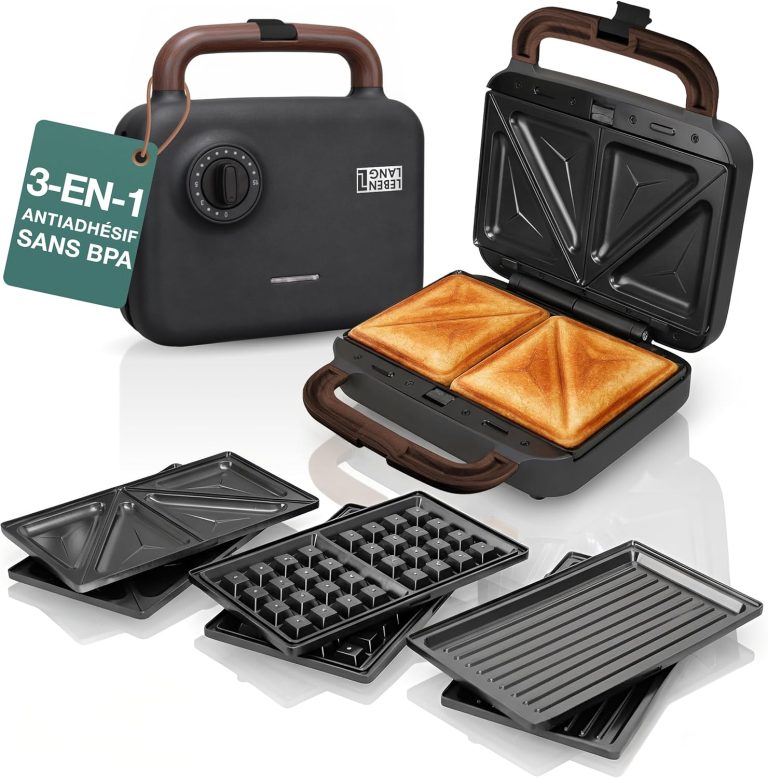 LEBENLANG Appareil à Croque Monsieur 3 en 1, 750 W, avec 3 accessoires pour Grillades, Sandwichs et Gaufres