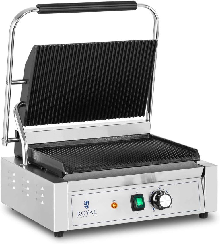 Royal Catering RCPKG-2200-R Machine à Panini Grill Appareil Toaster Croque-Monsieur Professionnel, 2200 W, 33 x 22 cm