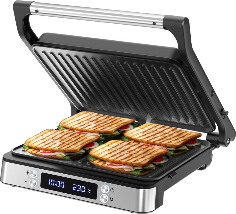 Olvy Appareil Croque Monsieur Grill Contact Panini 2000W 4 Tranches Minuteur